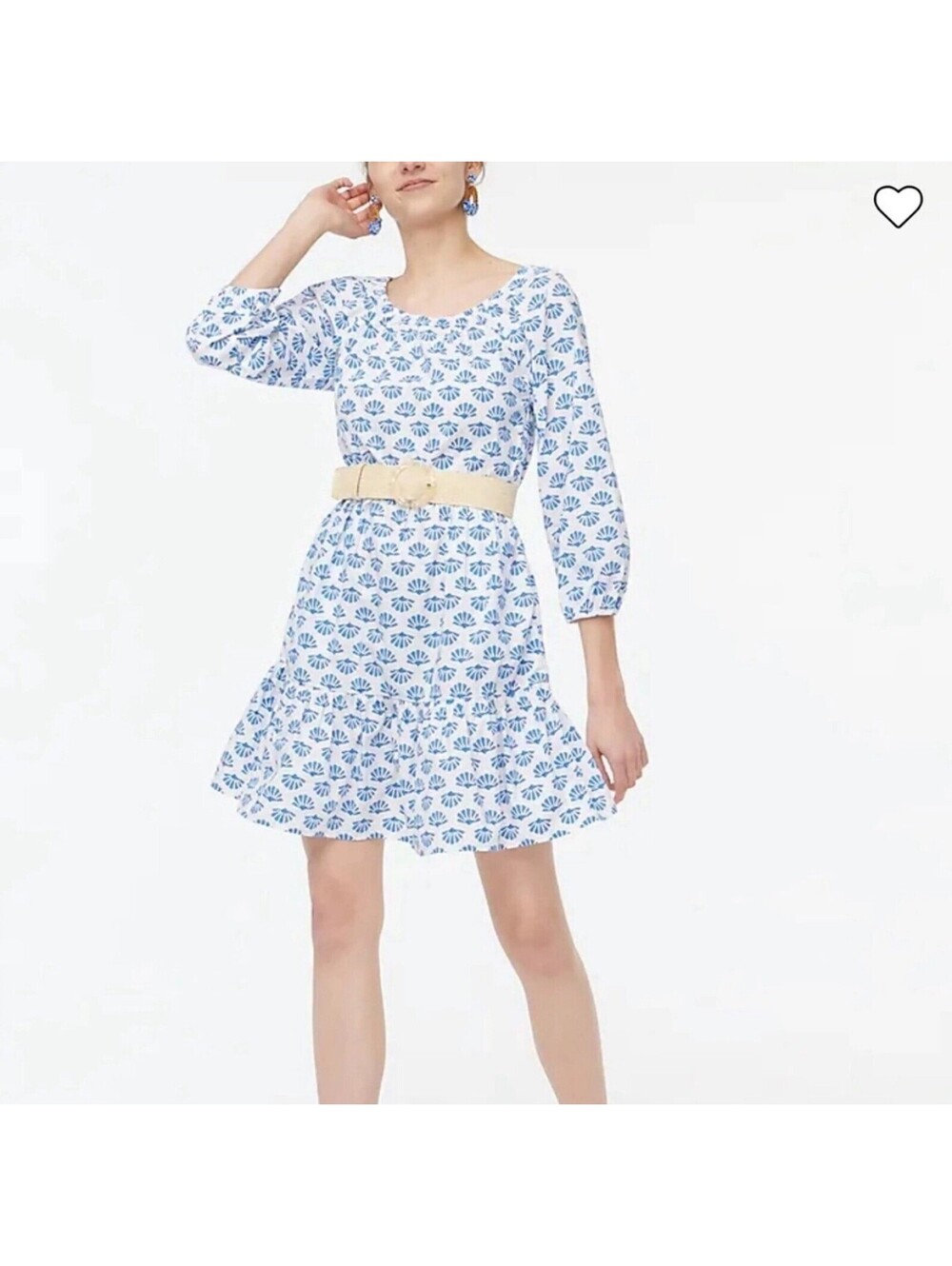 J. CREW Tiered Cotton Poplin White & Blue Design A-line Dress Size 00 NWT